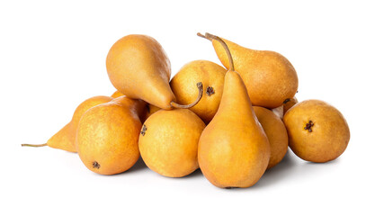 Fresh ripe pears on white background