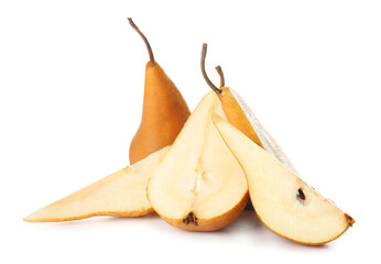 Fresh ripe pears on white background