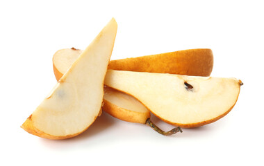 Fresh ripe pears on white background