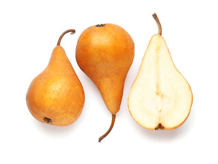 Fresh ripe pears on white background