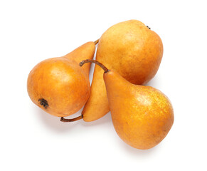 Fresh ripe pears on white background