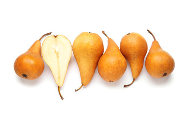 Fresh ripe pears on white background