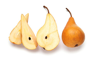 Fresh ripe pears on white background