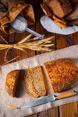 Flaxseed bread with a poppy seed and sesame mixture