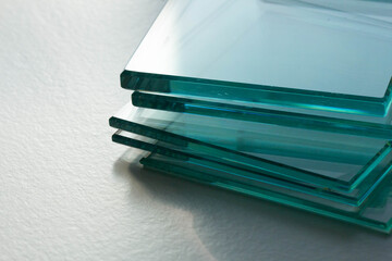 Glass Factory produces clear glass, close-up.