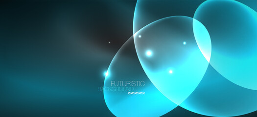 Neon ellipses abstract backgrounds. Shiny bright round shapes glowing in the dark. Vector futuristic illustrations for covers, banners, flyers and posters and other