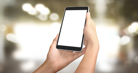 Hands holding a tablet touch computer gadget