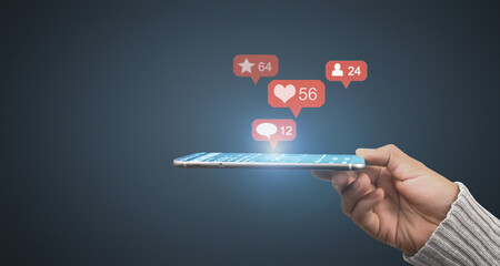 Smartphone placed on the hand like tray and network connection interface