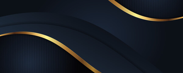 Luxury abstract background, golden lines on dark navy, modern black backdrop concept 3d style. Illustration from vector about modern template deluxe design.