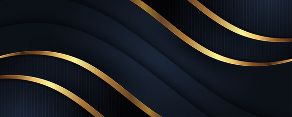 Fototapeta Luxury abstract background with golden lines on dark, modern black navy backdrop concept 3d style. Illustration from vector about modern template deluxe design obraz