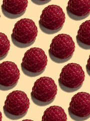 Fresh summer raspberries on a light yellow background, good photo for advertising or background