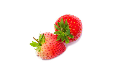 Two strawberry isolated on white background. Fresh organic fruit.