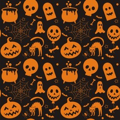 Seamless pattern of Happy Halloween icon ,vector Illustration