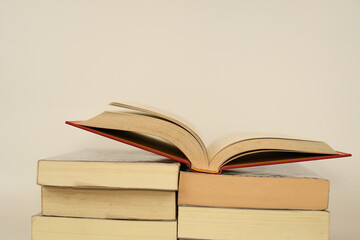 open book on pile of book background shcool study book