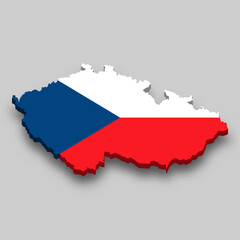 3d isometric Map of Czech Republic with national flag.