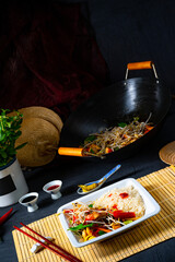 fried sweet and sour chicken with vegetables