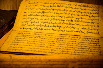 Lanna Alphabet in Ancient Book, Thailand.