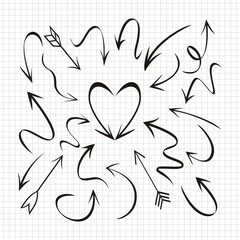 Set of arrows vector illustration.Arrow doodles vector. A set of simple sketches of arrows. Up, down, left, right ones