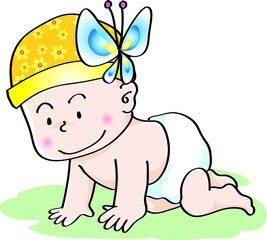 vector cartoon baby beauty flower butterfly hat