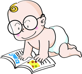 vector cartoon baby reading book