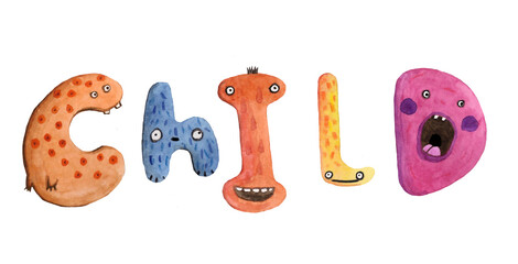 cartoon monster alphabet funny colorful doodle crazy font character illustration watercolor © Yulia Shmeleva