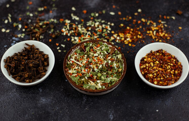 spices in a bowls, close up