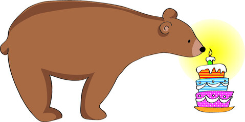 vector cartoon big bear with birthday cake
