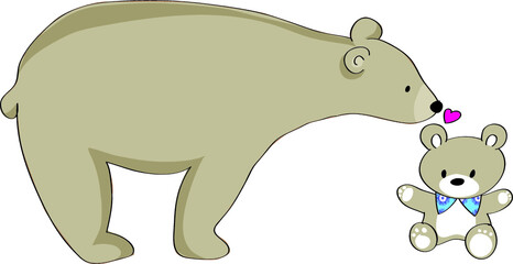 vector cartoon big bear kiss baby bear