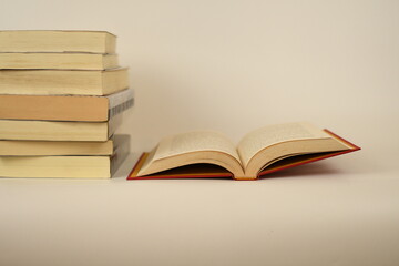 stack of old books on white background  study shcool