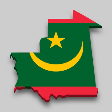 recommend clip art: 3d isometric Map of Mauritania with national flag.