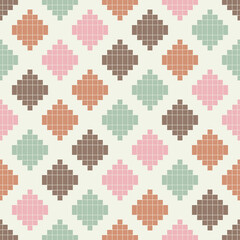 Ethnic figures from squares. Mosaic with geometric shapes. Seamless pattern. Textile. Ethnic boho ornament. Vector illustration for web design or print.