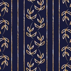 Printed roller blinds Glamour style Vector blue gold laurel leaves seamless pattern