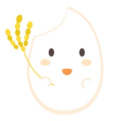稲穂を持ったかわいいお米のイラスト