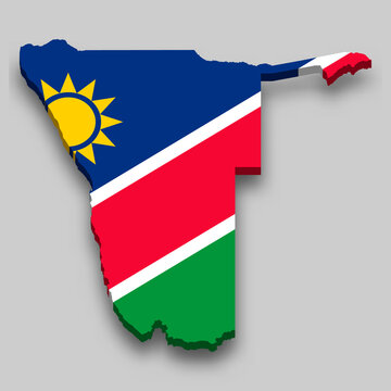 recommend clip art: 3d isometric Map of Namibia with national flag.