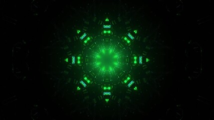 3d illustration of dark green neon tunnel