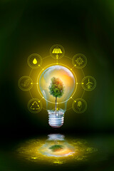 Renewable energy concept Earth Day or environment protection Hands protect forests that grow on the...