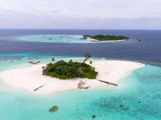 Aerial view of a tropical island in the Maldives