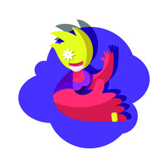 Woman in a mask, big hands, vector icon.