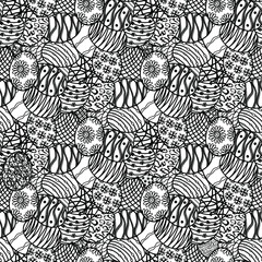 vector seamless easter pattern featuring decorated eggs in black and white