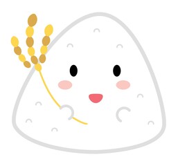 稲穂を持ったかわいいおにぎりのイラスト