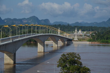 Obraz premium Construction of a bridge across the Mekong River 3, Thailand and Laos