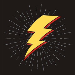 Vintage thunder symbol with sunburst on black background
