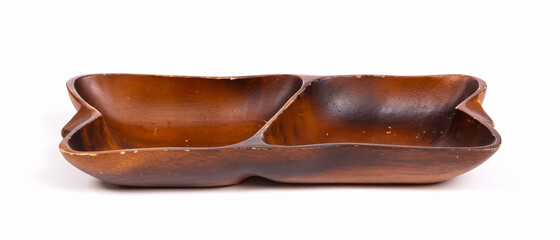 Old handmade carved wooden bowl isolated