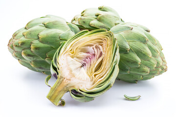 Obraz premium Artichoke flower edible buds isolated on white background.