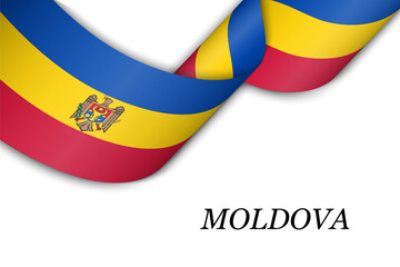 Waving ribbon or banner with flag of Moldova