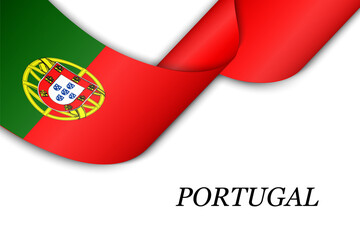Waving ribbon or banner with flag of Portugal