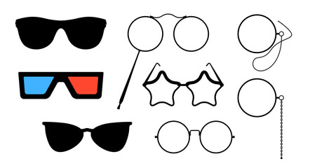 A set of glasses. Various shapes. Flat vector illustration isolated on white.
