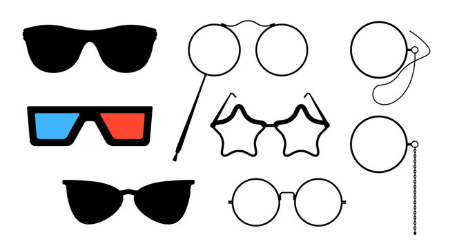A set of glasses. Various shapes. Flat vector illustration isolated on white.