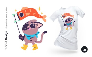 Funny cat character. Print for clothes, posters or souvenirs. Vector