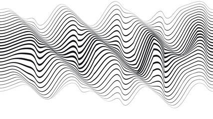 Abstract flow lines background . Fluid wavy shape .Striped linear pattern . Music sound wave . Vector illustration